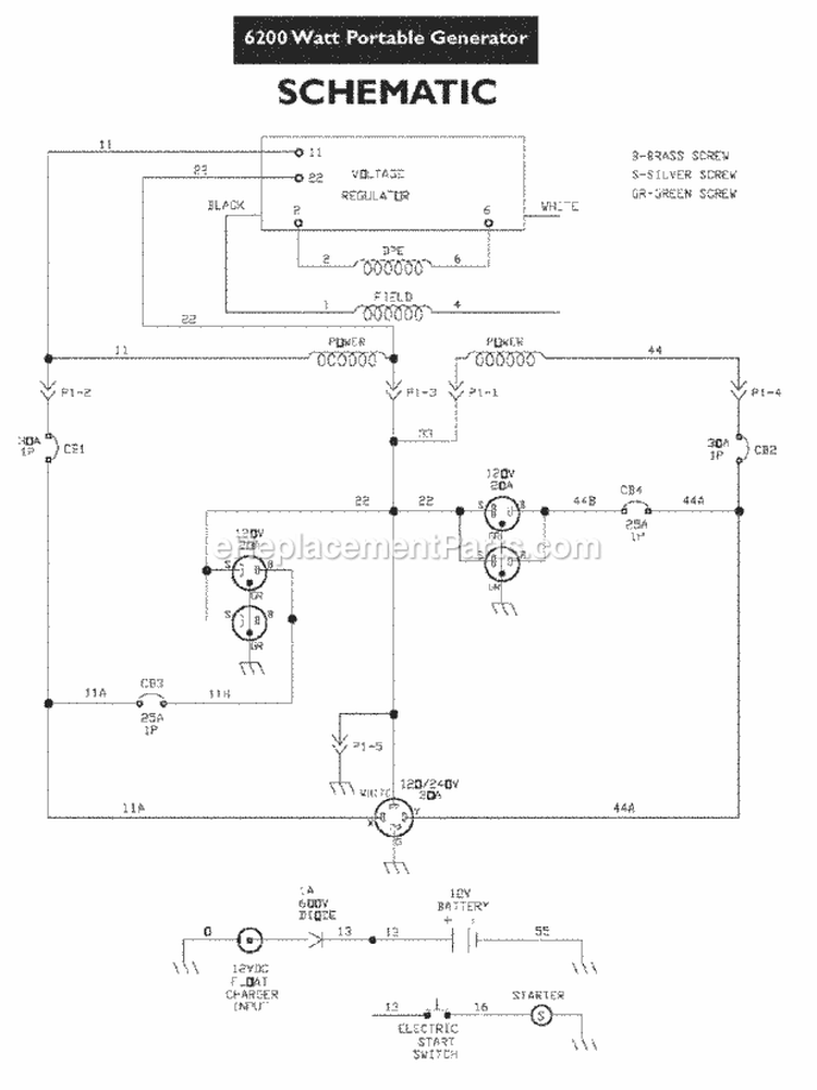 Page F Diagram and Parts List for G62000 30216 Snapper Generator