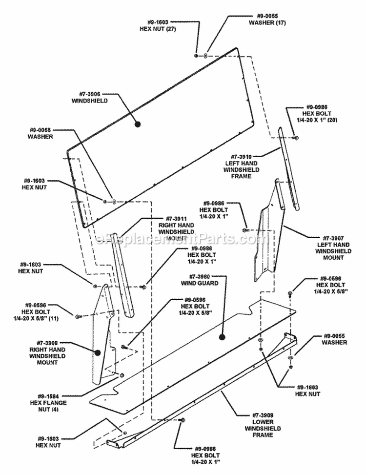 Windshield Kit Accessory Group (Kit No 63178) Diagram and Parts List for GC9520KW 84449 Snapper Lawn Tractor