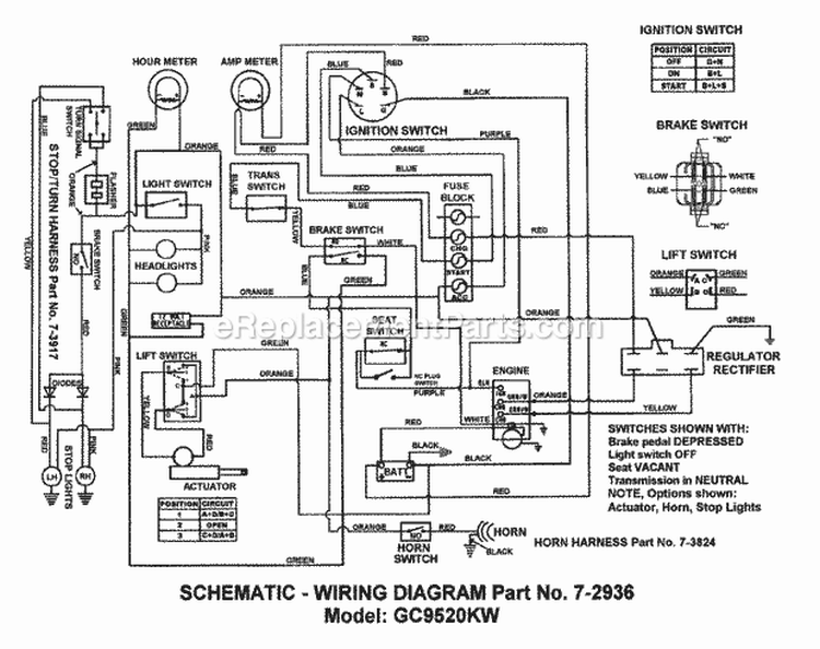 Wiring Schematic PN 72936 Diagram and Parts List for GC9520KW 84449 Snapper Lawn Tractor