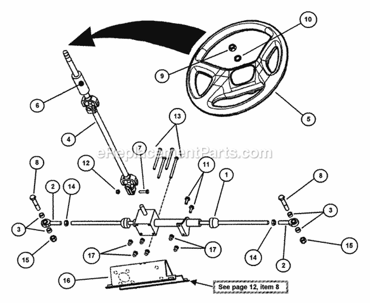 Steering Group Diagram and Parts List for GC9520KW 84449 Snapper Lawn Tractor