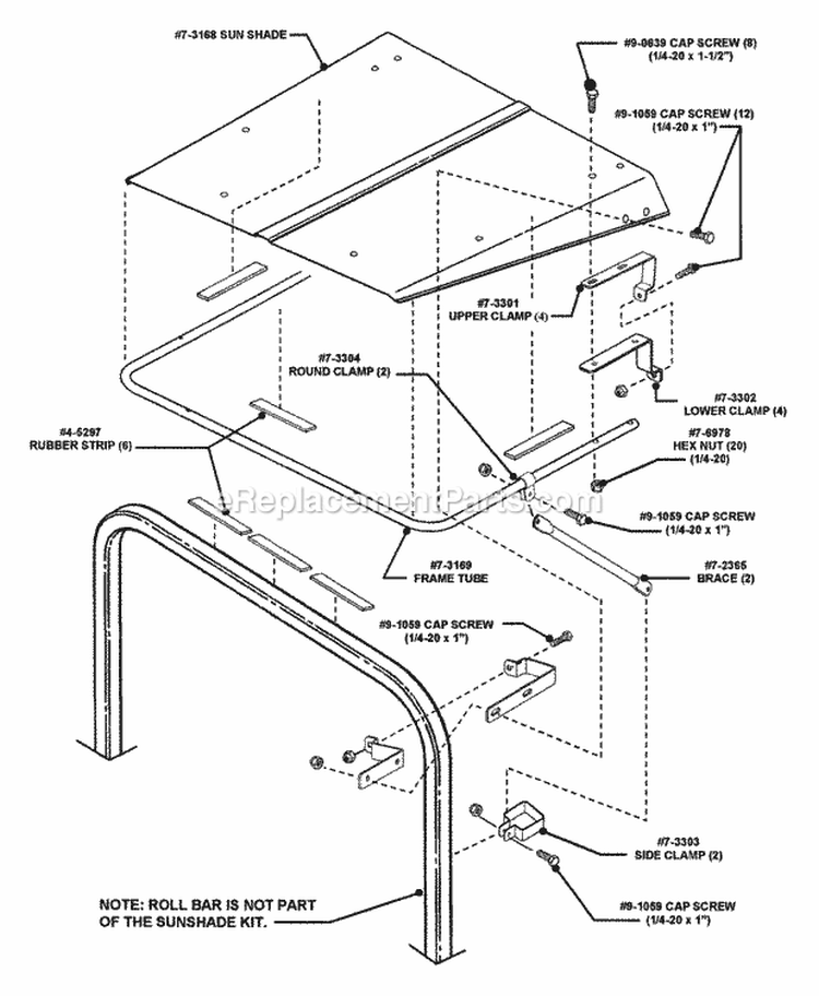 Sun Shade Kit Accessory Group (Kit No 63151) Diagram and Parts List for GC9520KW 84449 Snapper Lawn Tractor