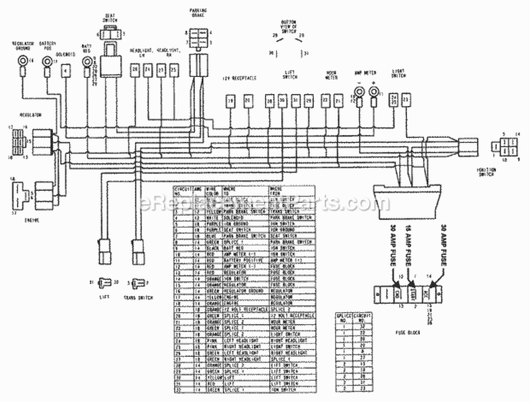 Wiring Schematic Diagram and Parts List for GC9520KW 84449 Snapper Lawn Tractor