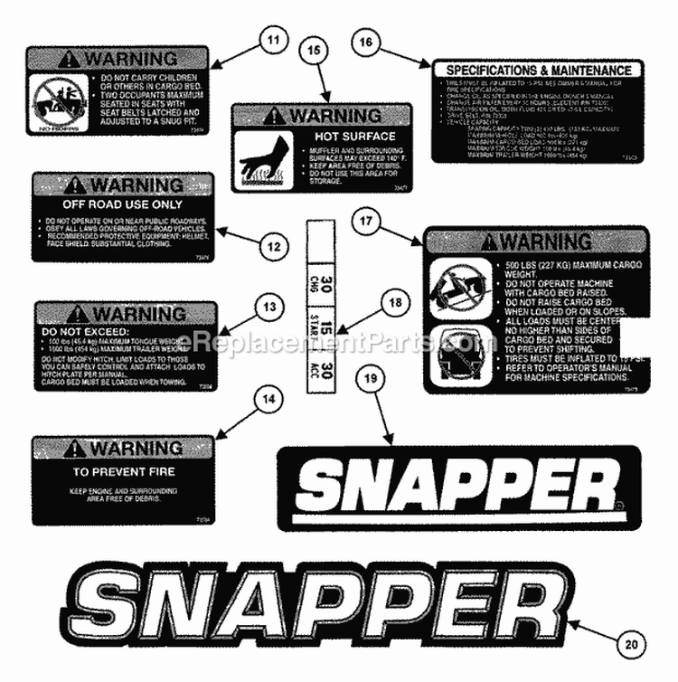 Decal Group (Part 2) Diagram and Parts List for GC9520KW 84449 Snapper Lawn Tractor