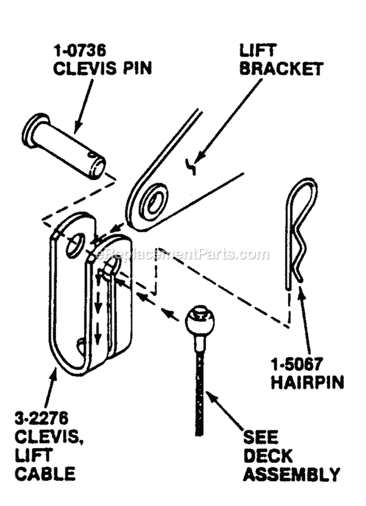 Deck Hanger Detail - Cable Hung (Front Lift Bracket) Diagram and Parts List for EGT180H335K 80398 Snapper Lawn Tractor