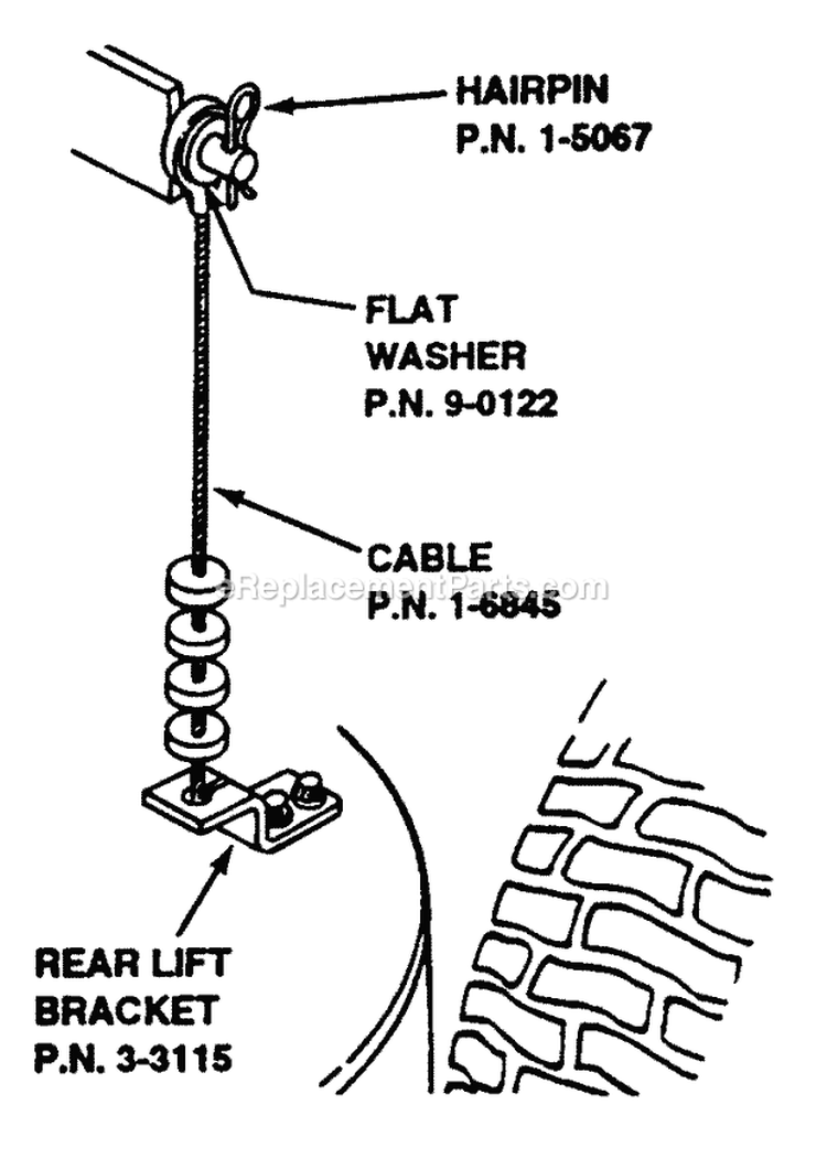 Deck Hanger Detail - Cable Hung (Rear Lift Arm) Diagram and Parts List for EGT180H335K 80398 Snapper Lawn Tractor