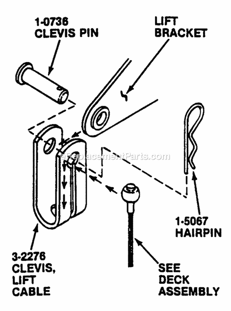 Deck Hanger Detail - Chain Hung (Front Lift Bracket) Diagram and Parts List for EGT180H335K 80398 Snapper Lawn Tractor