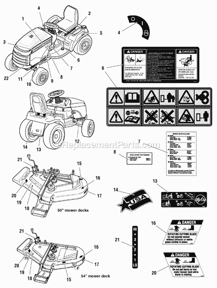 Decals Group Diagram and Parts List for GT23540 2690258 Snapper Lawn Tractor