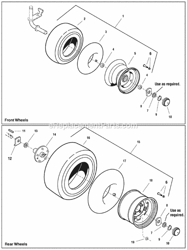 Wheels  Tires Group Diagram and Parts List for GT23540 2690258 Snapper Lawn Tractor