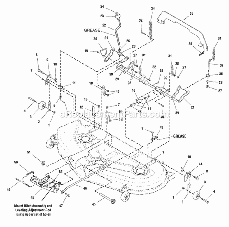 54 Mower Deck - Height Adjustment  Roller Bar Group Diagram and Parts List for GT255400 2690630 Snapper Lawn Tractor