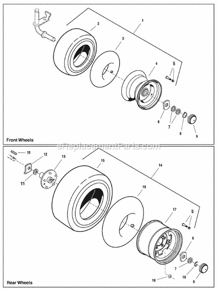 Wheels  Tires Group Diagram and Parts List for GT255400 2690630 Snapper Lawn Tractor