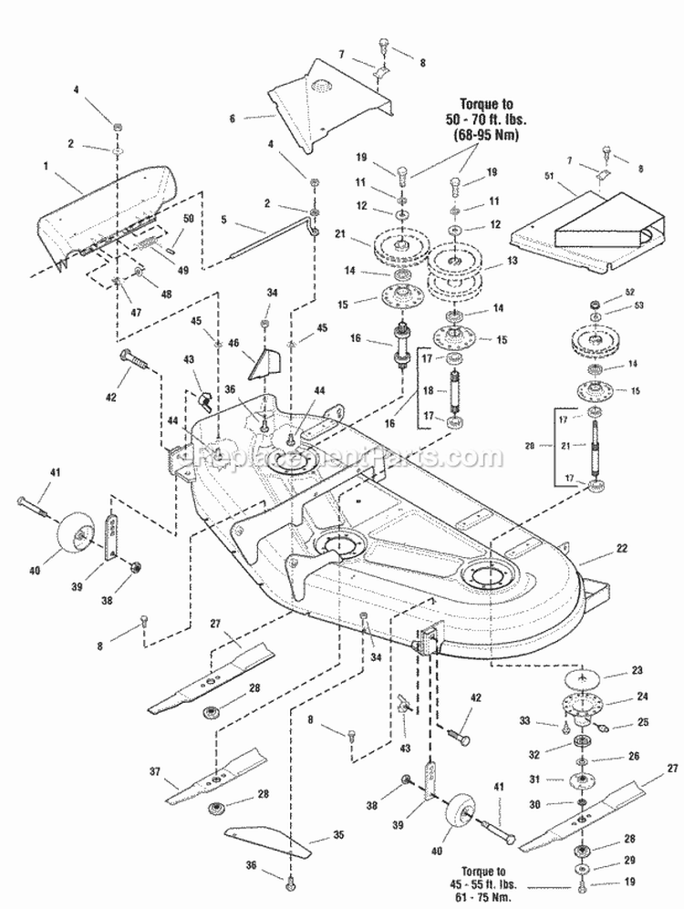 54 Mower Deck - Housing Arbors  Blades Group Diagram and Parts List for GT255400 2690630 Snapper Lawn Tractor