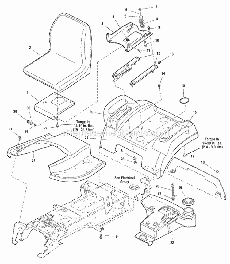 Seat  Seat Deck Group Diagram and Parts List for GT25540 2690742 Snapper Lawn Tractor