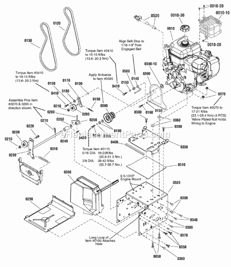 Engine  Frame Group Diagram and Parts List for H824RX 1695851 Snapper Snow Blower