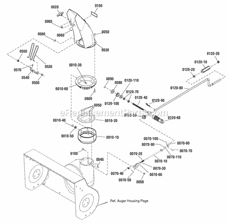 Discharge Chute Group Diagram and Parts List for H824RX 1695851 Snapper Snow Blower