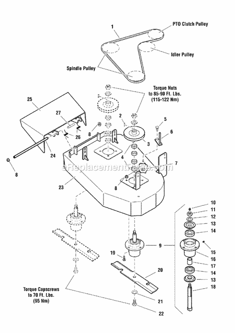 32 Mower Deck - Housing Spindles Blades  Pulleys Diagram and Parts List for HC32KAV13E  Snapper Lawn Mower