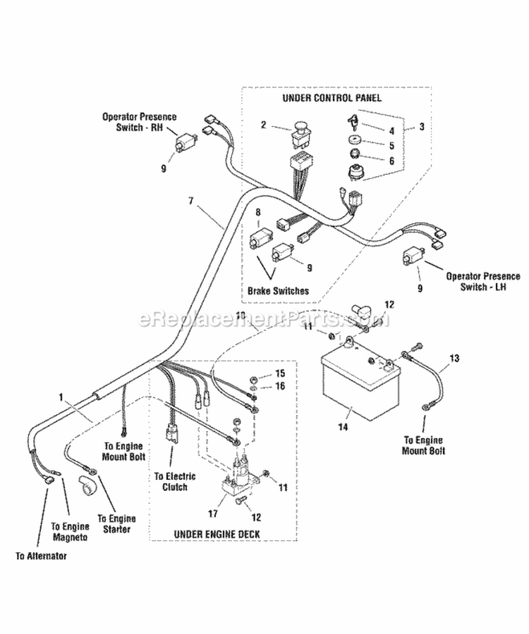 Electrical Group - Electric Start Diagram and Parts List for HC32KAV13E  Snapper Lawn Mower