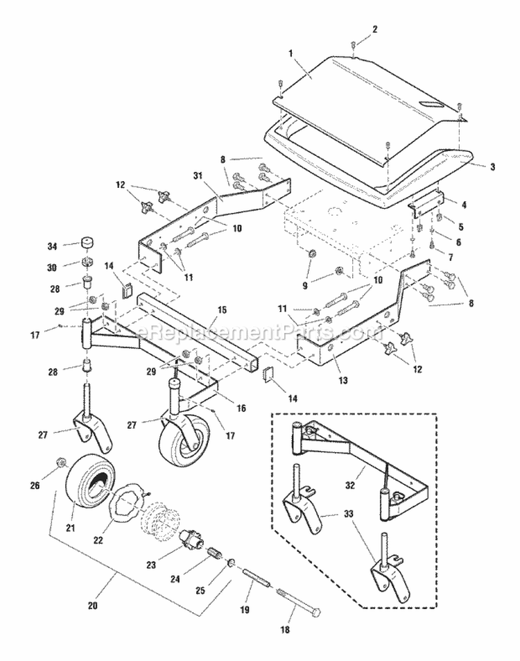 32 Mower Deck - Frame Casters  Shield Group Diagram and Parts List for HC32RDKAV13ECE  Snapper Lawn Mower