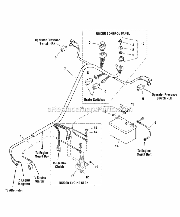 Electrical Group - Electric Start Diagram and Parts List for HC32RDKAV13ECE  Snapper Lawn Mower