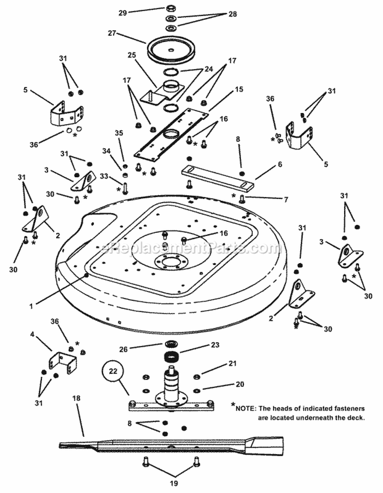Deck Assembly (Part 1) Diagram and Parts List for HZS14331BVE  Snapper Lawn Tractor