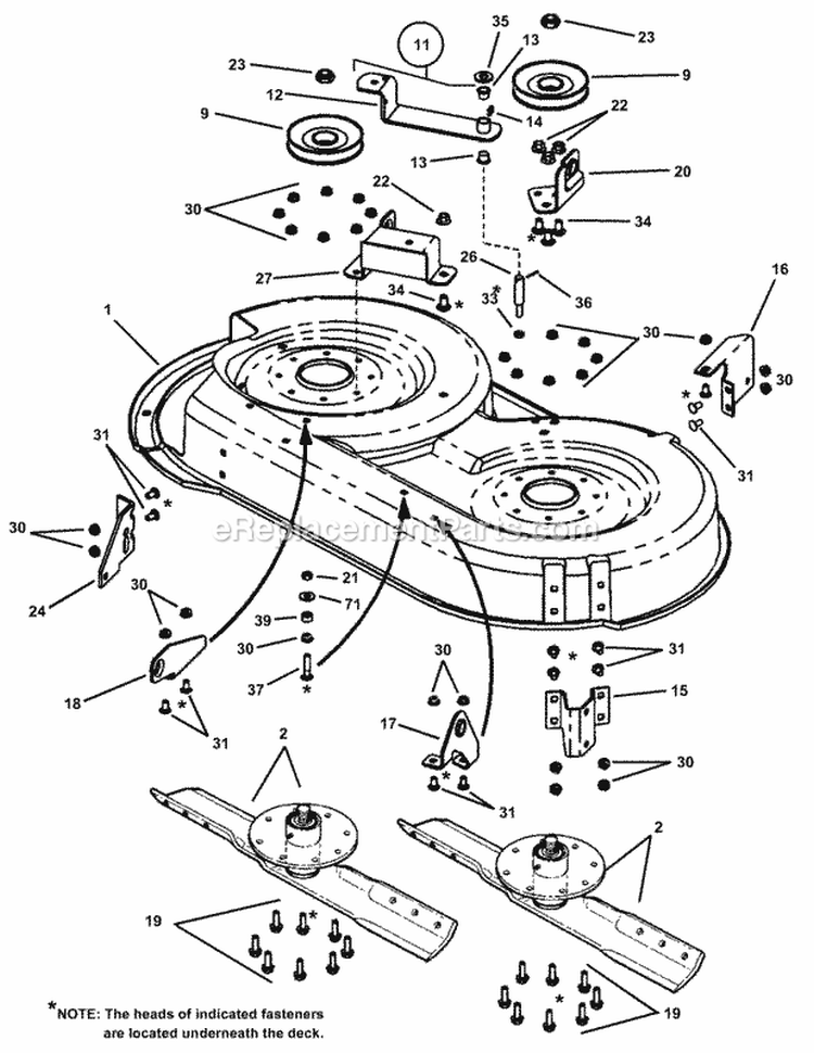 Mower Deck Assembly (Part 1) Diagram and Parts List for HZS14381BVE  Snapper Lawn Tractor