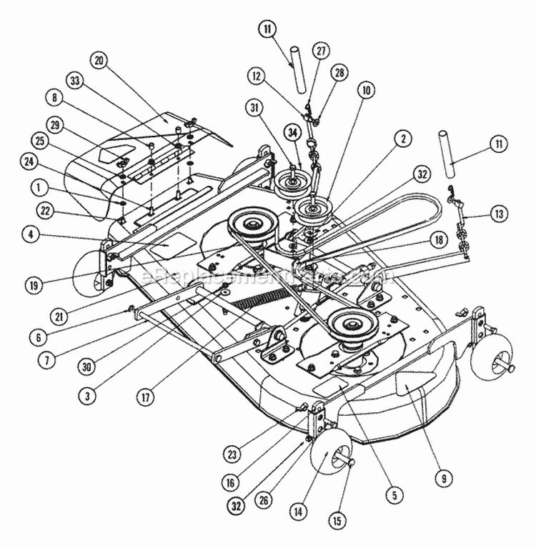 42 Mower Deck Assembly Diagram and Parts List for HZ15420KVE  Snapper Lawn Tractor
