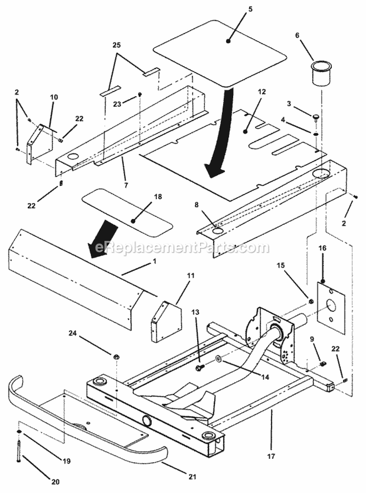 Front Frame  Cover Assembly Diagram and Parts List for HZS14331BVE  Snapper Lawn Tractor