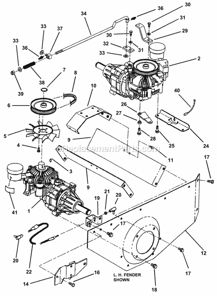 Fender  Transaxle Assembly Diagram and Parts List for HZS18482BVE  Snapper Lawn Tractor