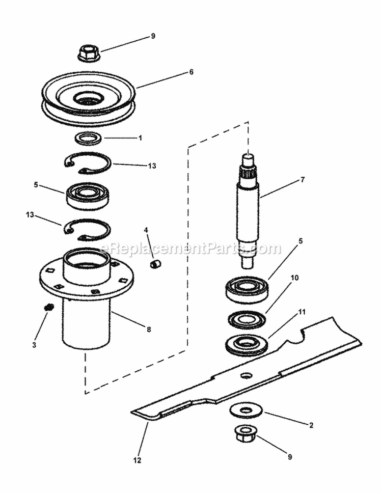 48 Spindle Assembly Diagram and Parts List for HZT21481BV 7800026 Snapper Lawn Tractor