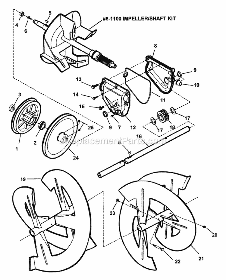 Augers Impeller Gear Case Shaft (Models Prior To 2000) Diagram and Parts List for EI55223  Snapper Snow Blower