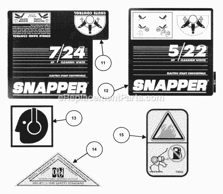 Decals (Part 2) Diagram and Parts List for EI55223  Snapper Snow Blower