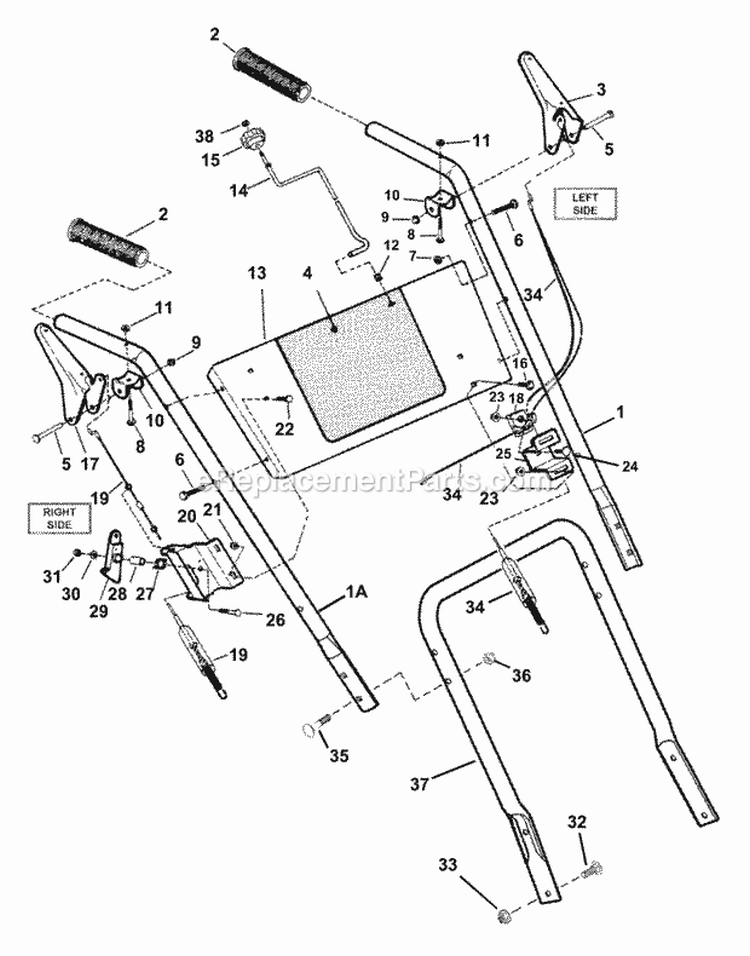 Handles Controls (Single Handle Type) Diagram and Parts List for EI7244  Snapper Snow Blower