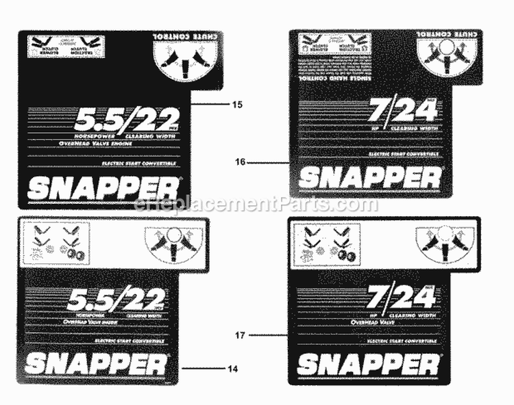 Decals (Part 2) Diagram and Parts List for EI7244  Snapper Snow Blower