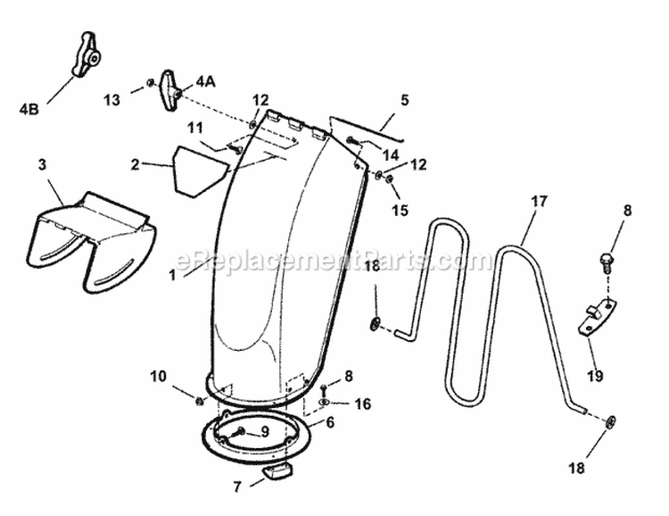 Discharge Chute Diagram and Parts List for EI7244  Snapper Snow Blower