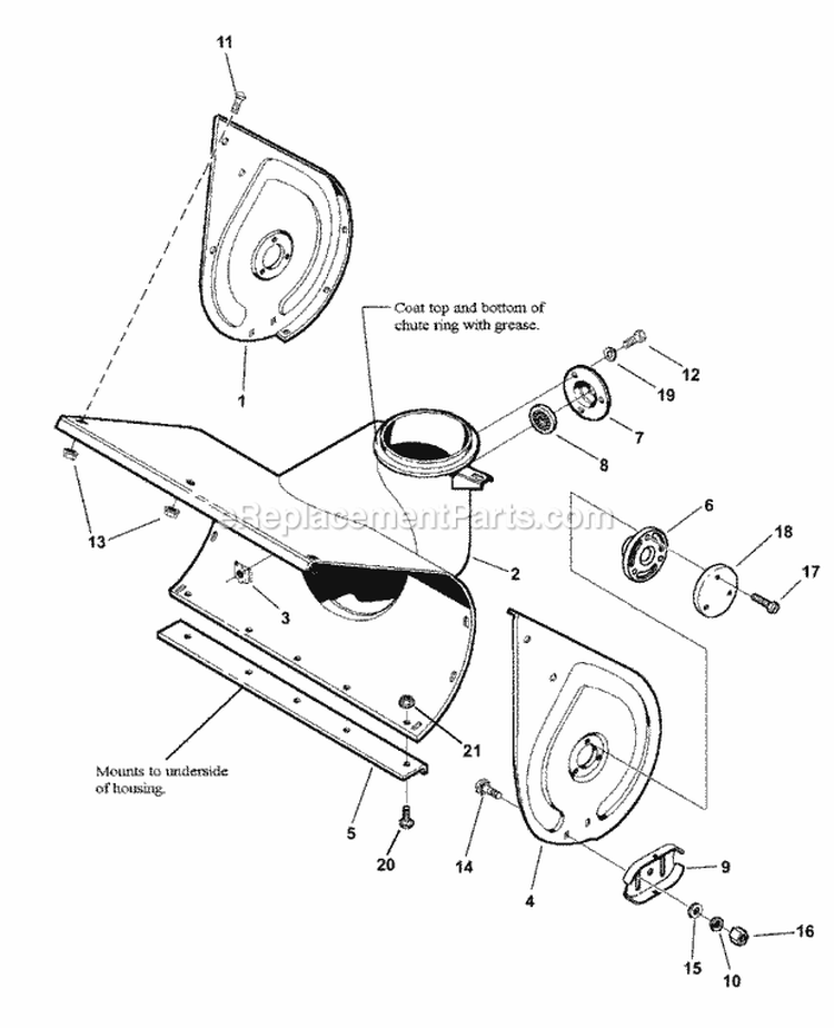 Collector Housing (3 Piece Bolted) Diagram and Parts List for EI75246 7800138 Snapper Snow Blower