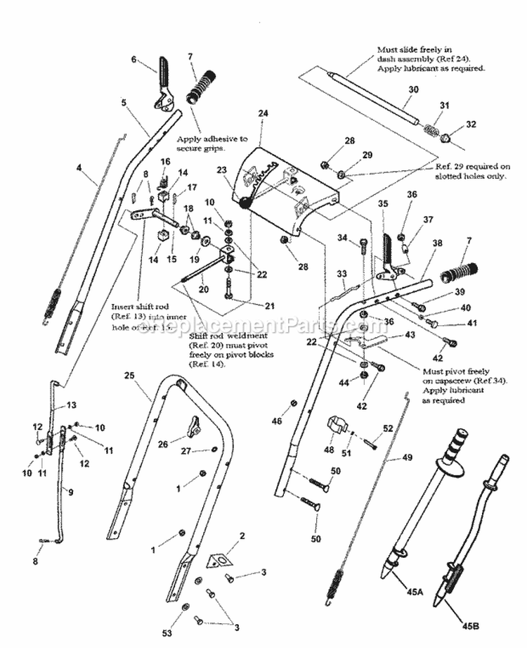 Upper Handles Dash Controls Diagram and Parts List for EI75246 7800138 Snapper Snow Blower