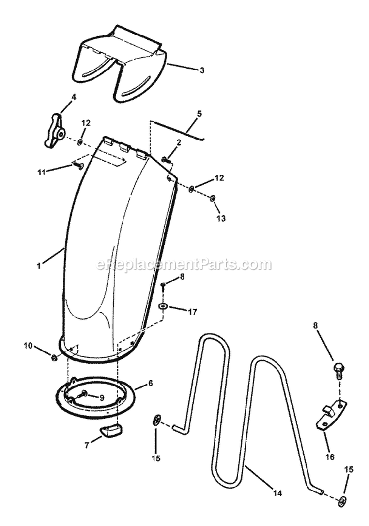 Discharge Chute Diagram and Parts List for EI75246 7800138 Snapper Snow Blower