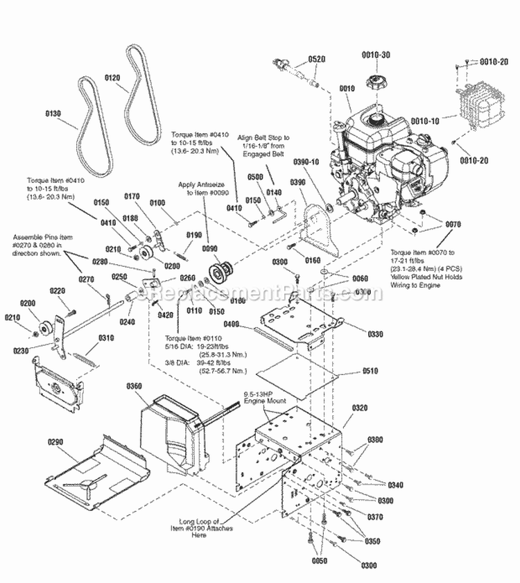 Engine  Frame Group Diagram and Parts List for I924EX 1695852 Snapper Snow Blower