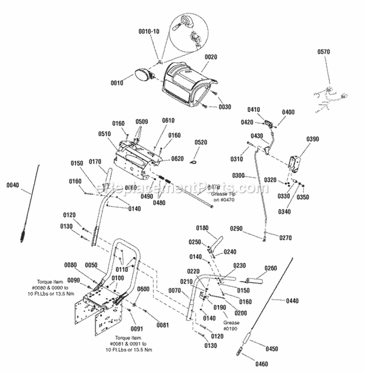 Handles  Controls Group Diagram and Parts List for I924EX 1695852 Snapper Snow Blower