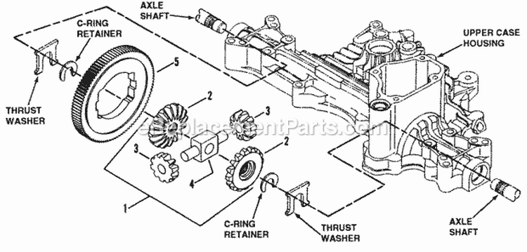 Differential Gear Assembly Diagram and Parts List for K55  Snapper Lawn Tractor