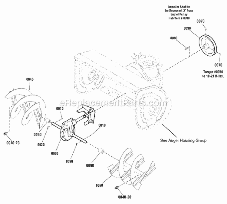 Auger Drive Group Diagram and Parts List for L1226EX 1696010 Snapper Snow Blower