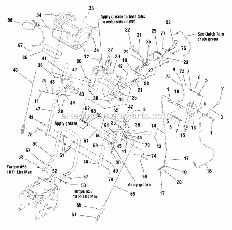 Handle  Controls Group Diagram and Parts List for L1428E 1695572 Snapper Snow Blower