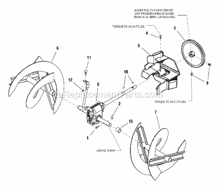 Auger Drive Group Diagram and Parts List for 95288E 1694994 Snapper Snow Blower