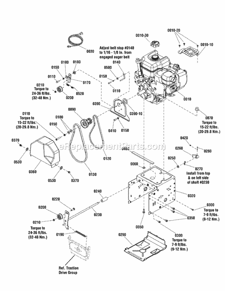 Engine Group Diagram and Parts List for L824E  Snapper Snow Blower