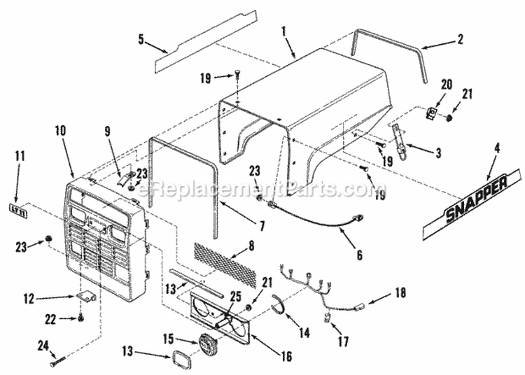 Hood Grille Headlamps Diagram and Parts List for LT11001  Snapper Lawn Tractor
