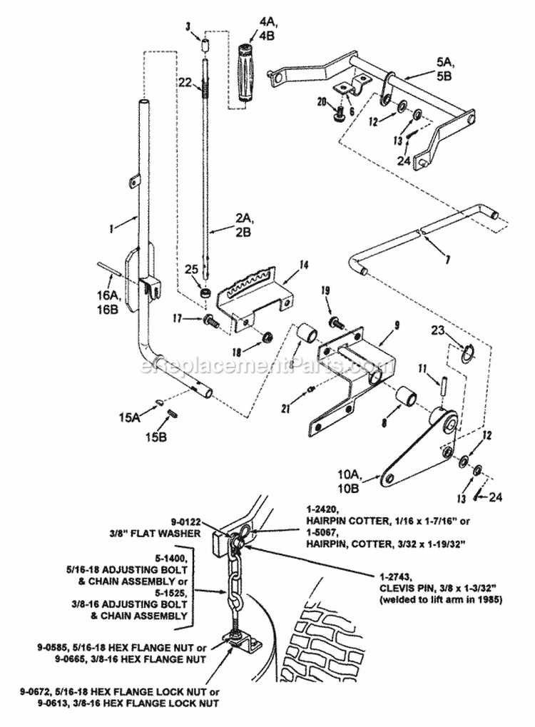 Implement Lift Parts Diagram and Parts List for LT11001  Snapper Lawn Tractor