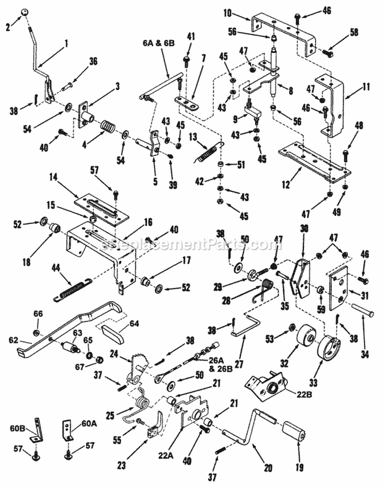 Clutch Brake  Transmission Controls Diagram and Parts List for LT11001  Snapper Lawn Tractor