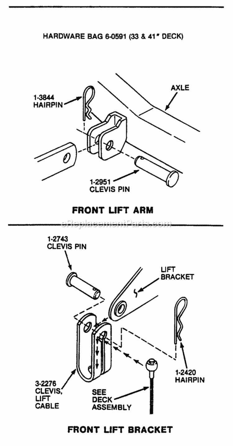 Deck Hanger Detail Diagram and Parts List for LT11001  Snapper Lawn Tractor