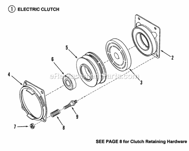 Electric Clutch Assembly Diagram and Parts List for LT11001  Snapper Lawn Tractor
