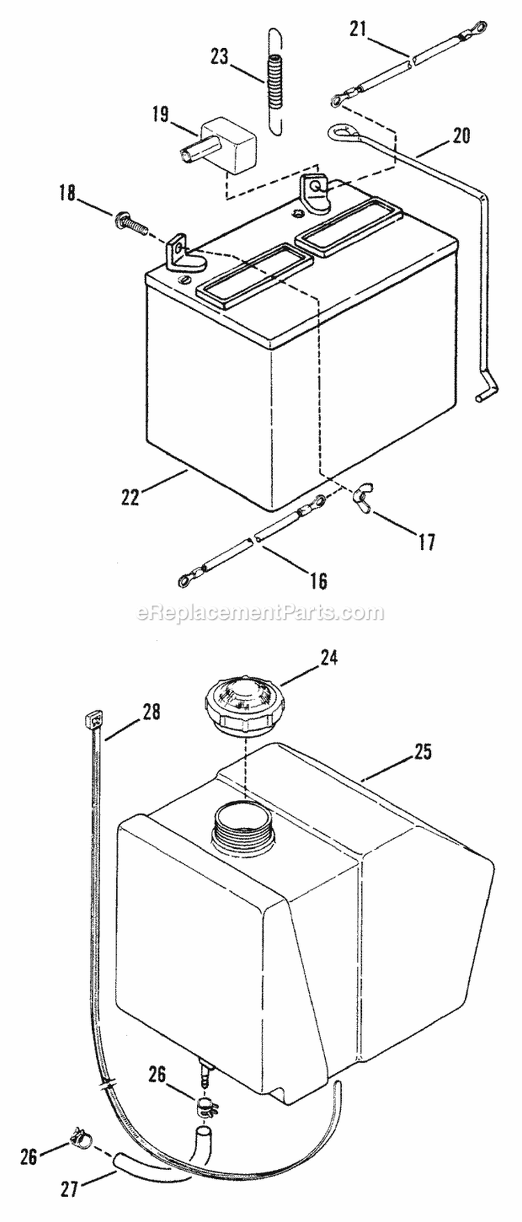 Dash Panel Fuel Tank Battery (Part 2) Diagram and Parts List for ELT125D331KV  Snapper Lawn Tractor
