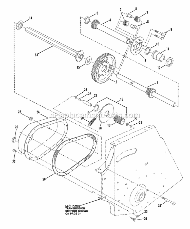 Transmission Assembly Parts Diagram and Parts List for LT12D330B  Snapper Lawn Tractor